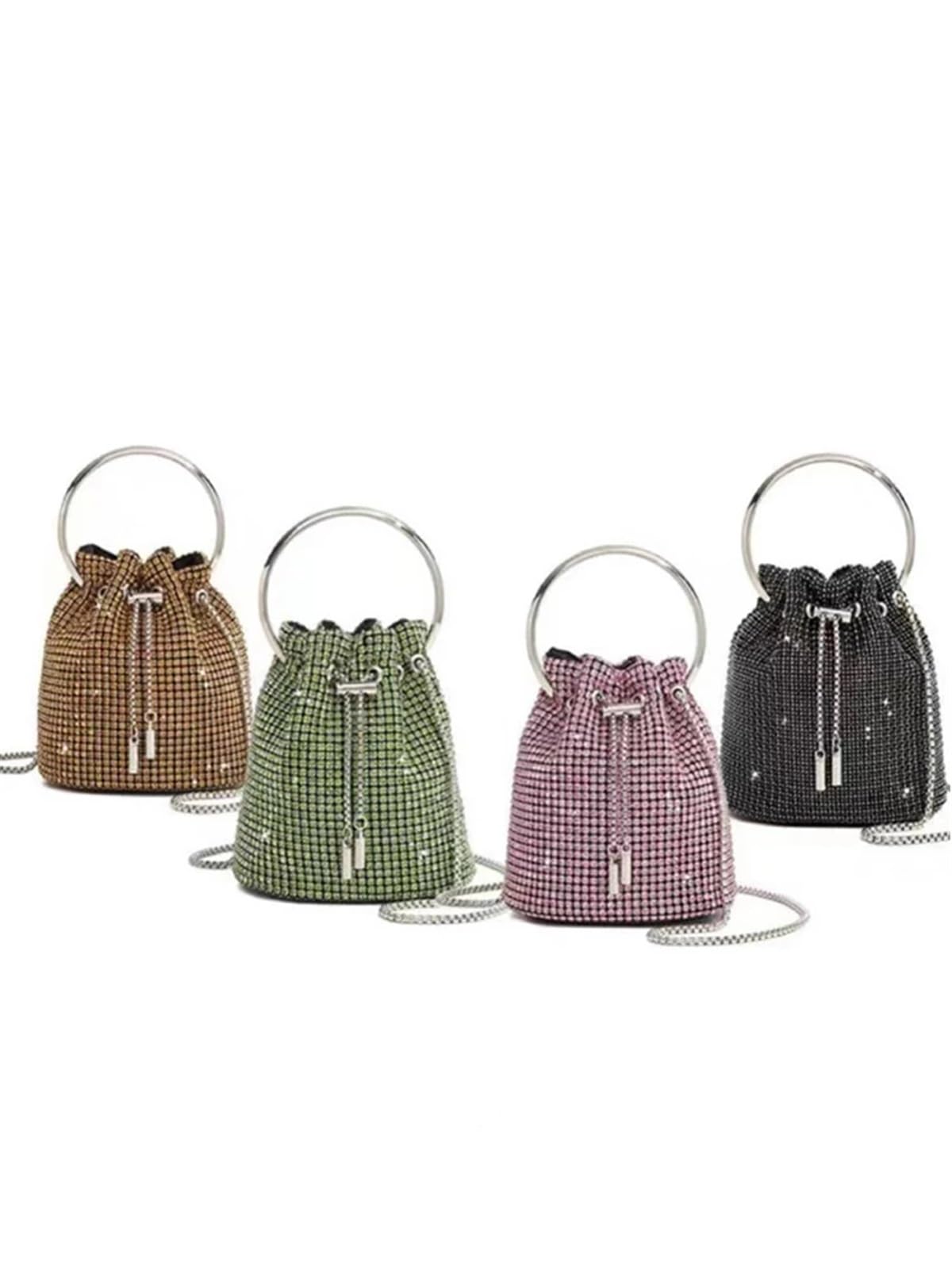 Bolso Fiesta Pedreria Bolso Tipo Cubo for Mujer, Bolso de Hombro, Bolsos Redondos con Cadena for Mujer, Bolso de Mano de Cristal Brillante, Bolso con Diamantes de imitación(Green)