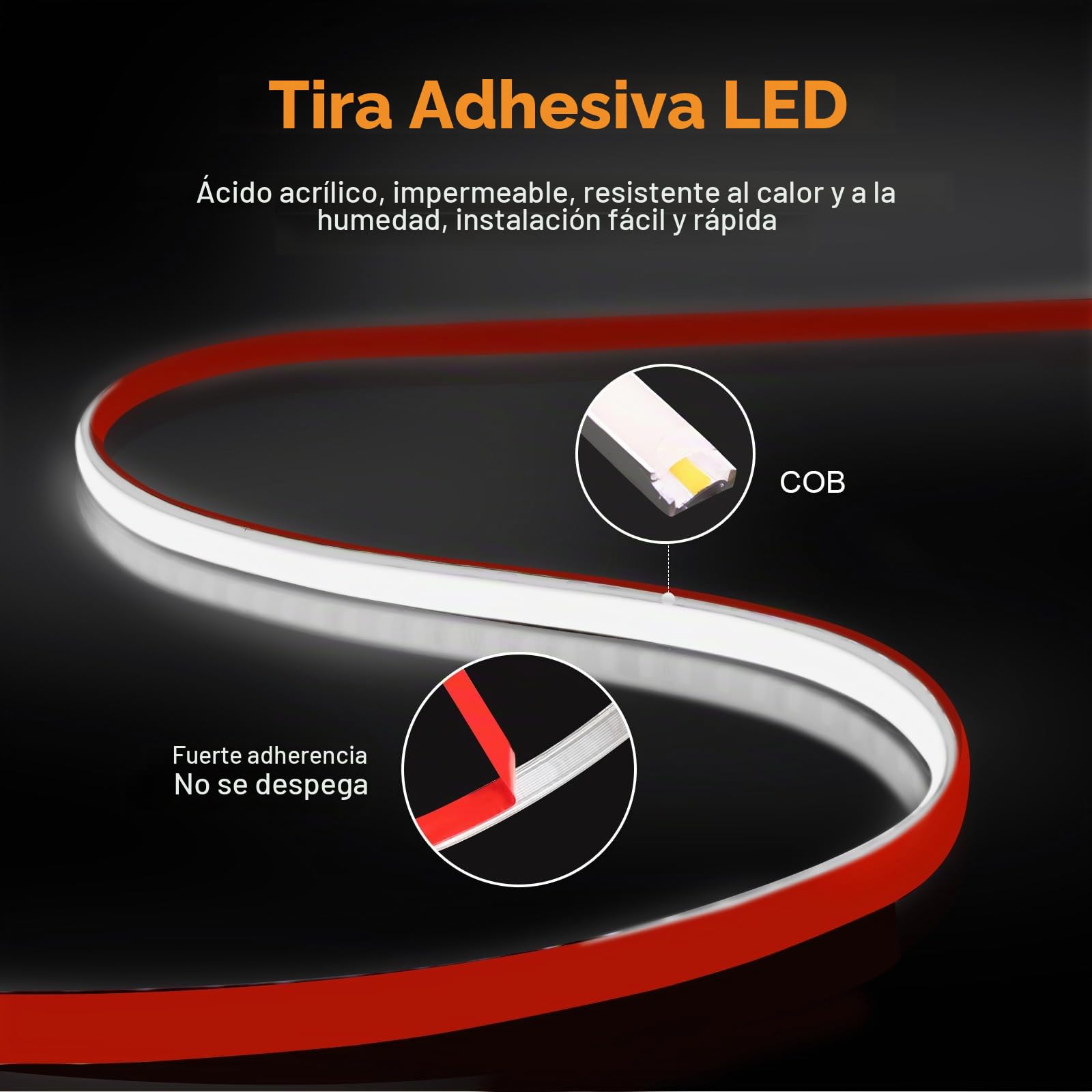 pcning COB Tira de LED Adhesiva 3M Blanco Frio 220V con Enchufe, 3 Metros Luz LED Exterior Impermeable IP67 15 Watt/m Stripe Light (Blanco Frio, 3)