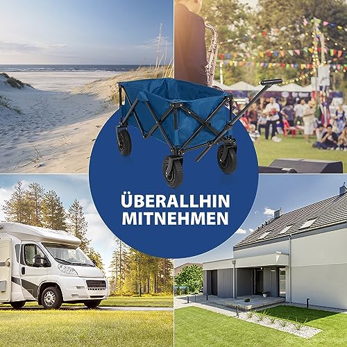 Campart HC-0414 – Faltbarer Bollerwagen Rochelle – Luftreifen – 103 L – bis zu 70 kg – mit Aufbewahrungstasche – Blau
