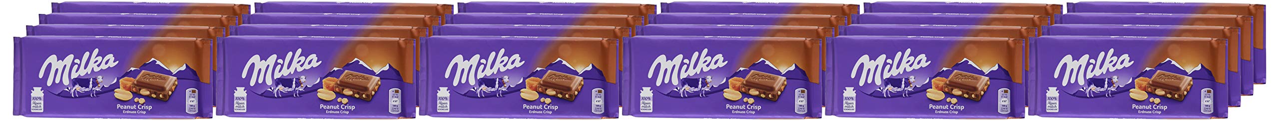 Milka Peanut Crisp – Zartschmelzende Schokolade mit Erdnüssen, Karamellstücken und Cornflakes – 24 x 90 g