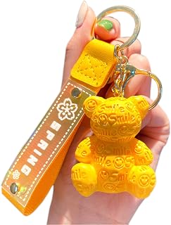 BEXOA かわいいクマのキーホルダー - スマイル レジン クマ 車のキー ハンドバッグ バックパック キーリング ペンダント 友情 チャーム ギフト レディース メンズ, イエロー, DEFAULT