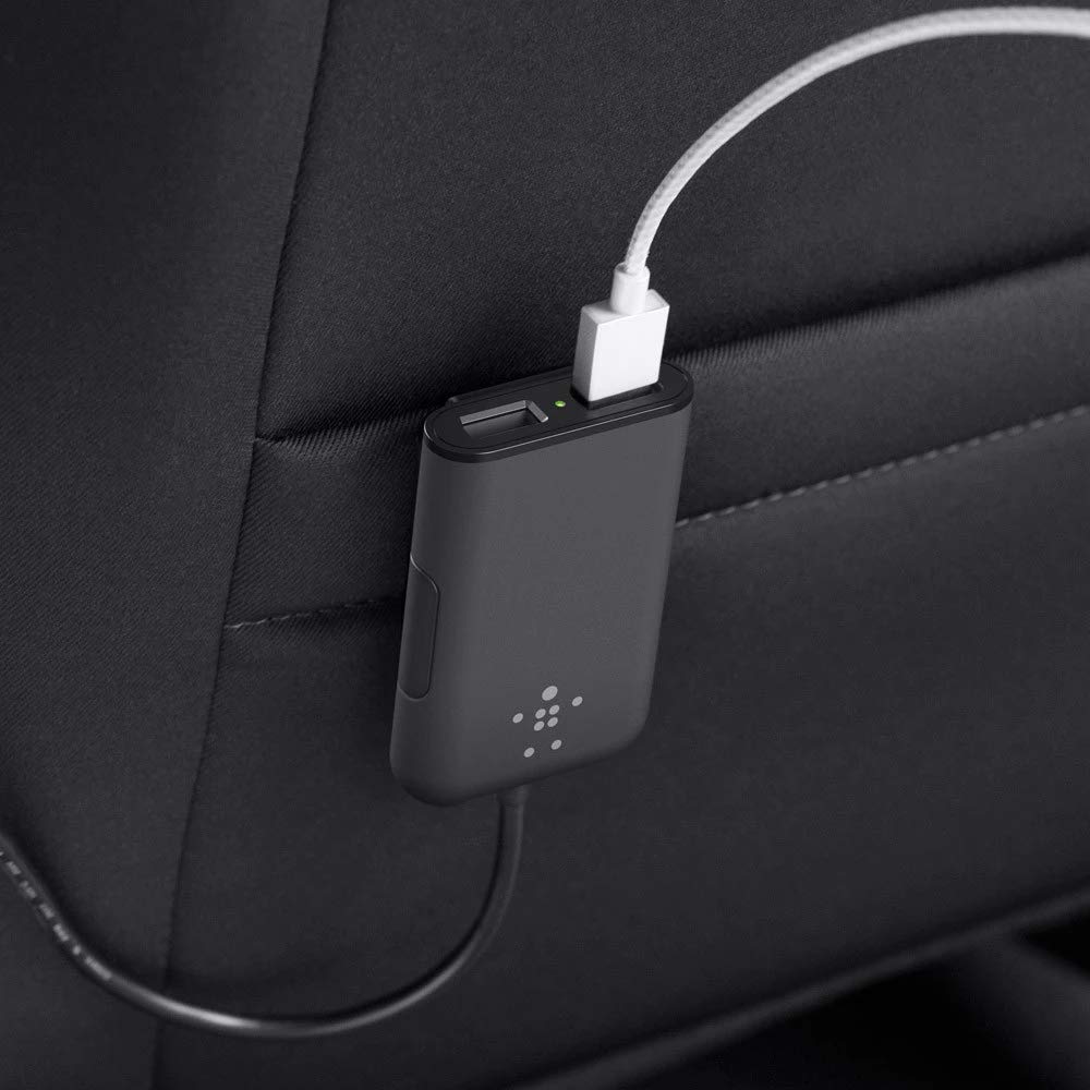 Belkin Road Rockstar - Cargador de coche USB 2.0 de 4 puertos, 2 puertos 2.4 A de frente compartido y 2 puertos 2.4 A cada uno en la parte posterior, para smartphones y tabletas, negro