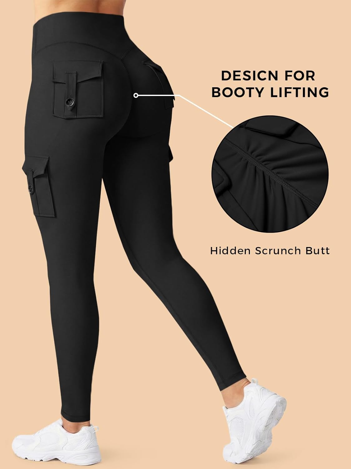 Aoysky Womens Workout Cargo Leggings Pockets High Waisted Hidden Scrunch Butt Lifting Booty Leggings Seamless Yoga Pant - Image 4