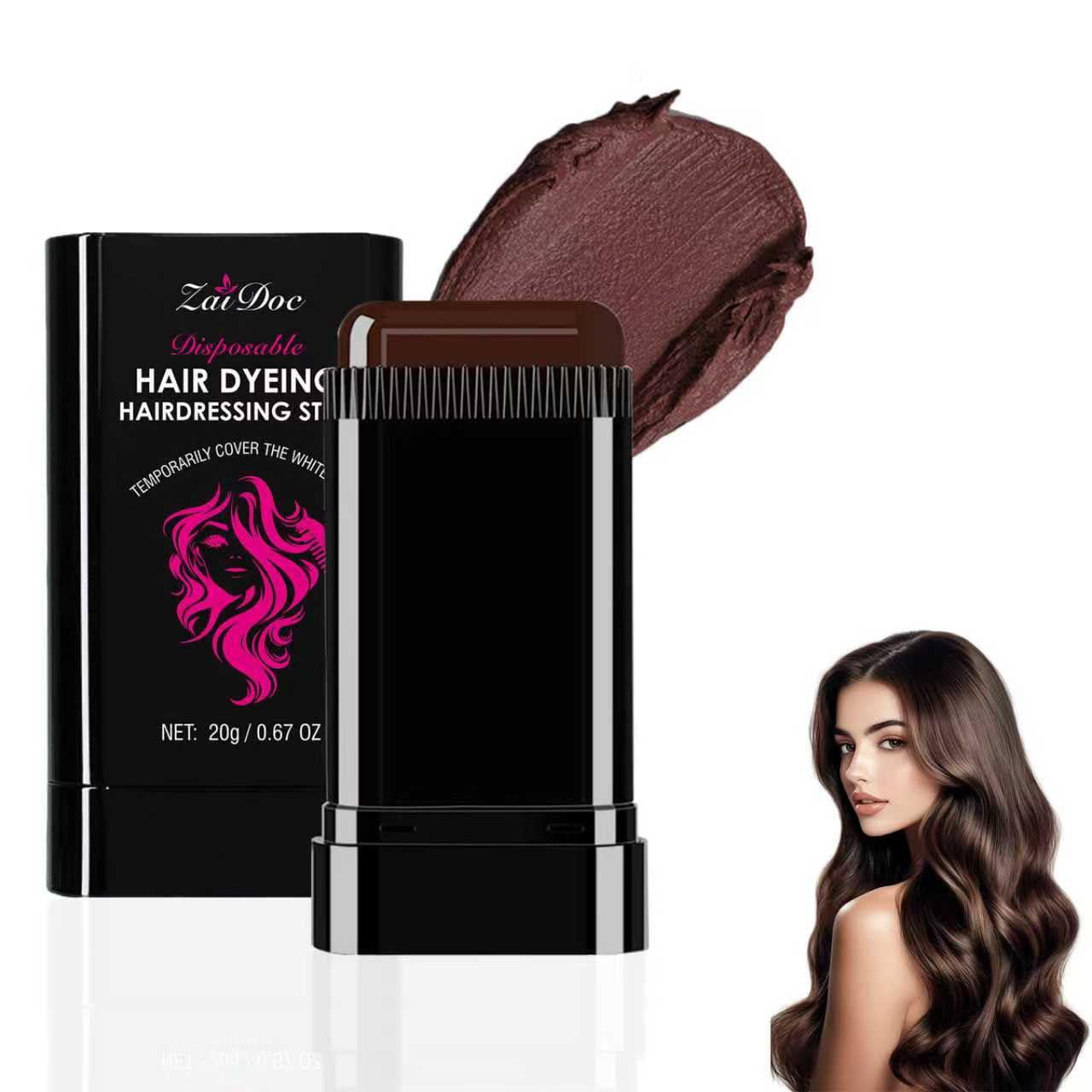 Disposable Hair Dye Stick, Covers Gray Hair, 2-in-1 Root Touch Up & Dyeing Comb, Portable, Waterproof and Sweatproof, Temporary Hair Color, Dye Pen for Women & Men, 0.67oz, Dark Brown