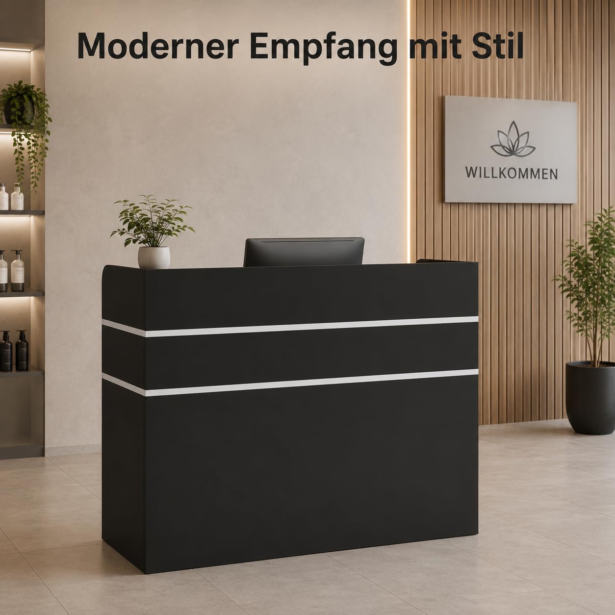 Empfangstresen Schwarz 120cm Kassentresen 3 Schubladen abschließbar Tür Ablagefächer Verkaufstheke Rezeptionstheke 120x110x48cm