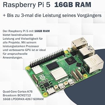 Raspberry Pi 5 16GB Starter Kit 128GB Ultra Edition 45W Power Supply Official Case with Fan 4K Micro HDMI Cable 1 m Aluminium Heatsink