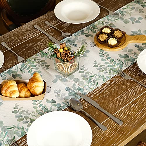 Geeory Silver Green Eucalyptus Leaves Spring Table Runner 13X48 Inch Farmhouse Rustic Holiday Kitchen Dining Table Decoration For Indoor Outdoor Dinner Party Décor #TOP2