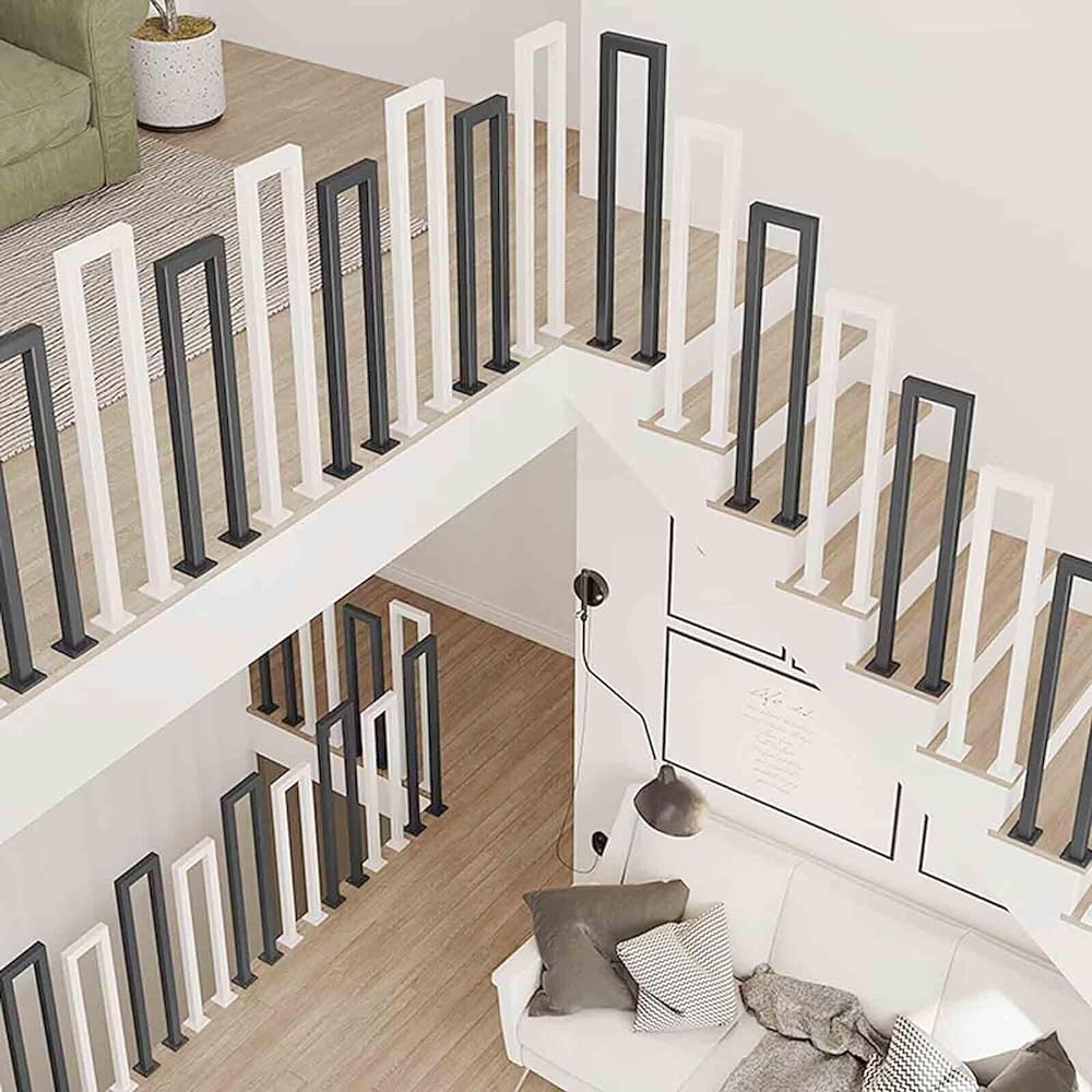 Nowoczesne skandynawskie poręcze do schodów wewnątrz i na zewnątrz dekoracyjne uchwyty w kształcie litery U z kutego żelaza na loft taras podwójne spiralne schody 45 cm czarne