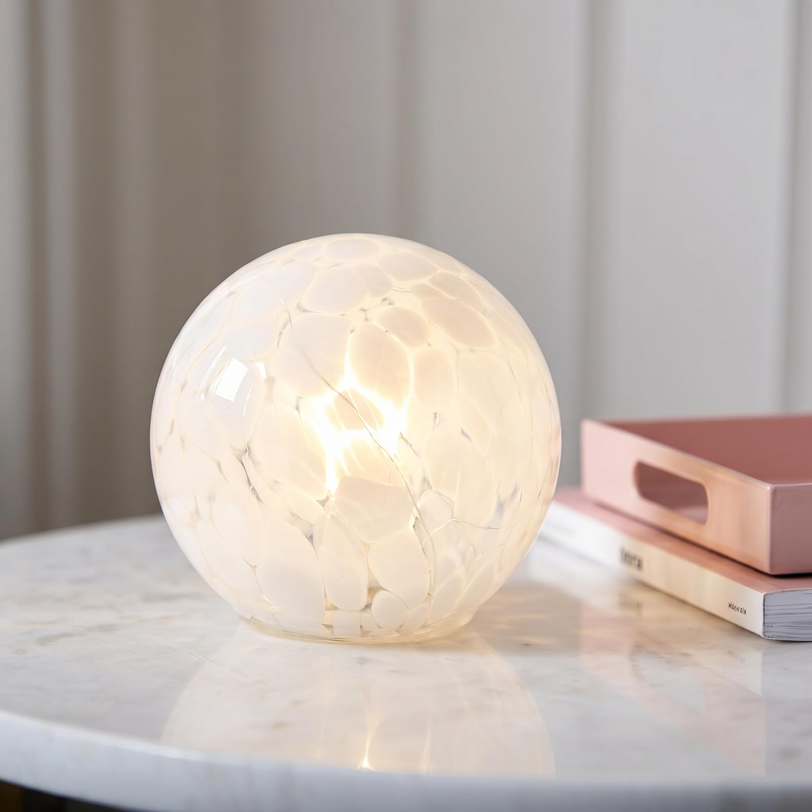 OHS Confetti Sphere Glass Lamp Battery Lights Indoor Cordless Lamp, White