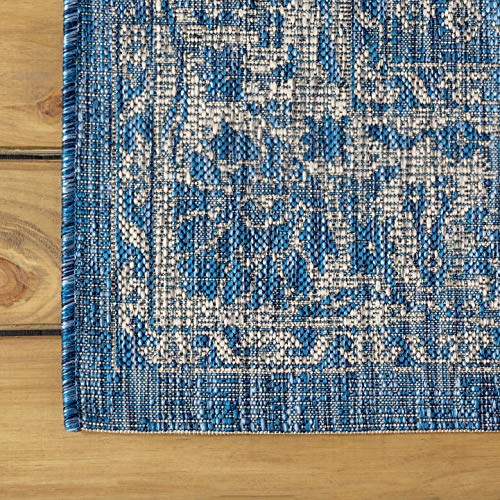 JONATHAN Y Weave Floral Indoor Outdoor Square Area Rug 4X4 Navy/Gray, Tela Bohemian Textured for Backyard, Patio, Porch, Easy-Cleaning, High Traffic, Pet-Friendly, Non-Shedding (SMB100B-4SQ) by JONATHAN Y - Used condition - Image 7