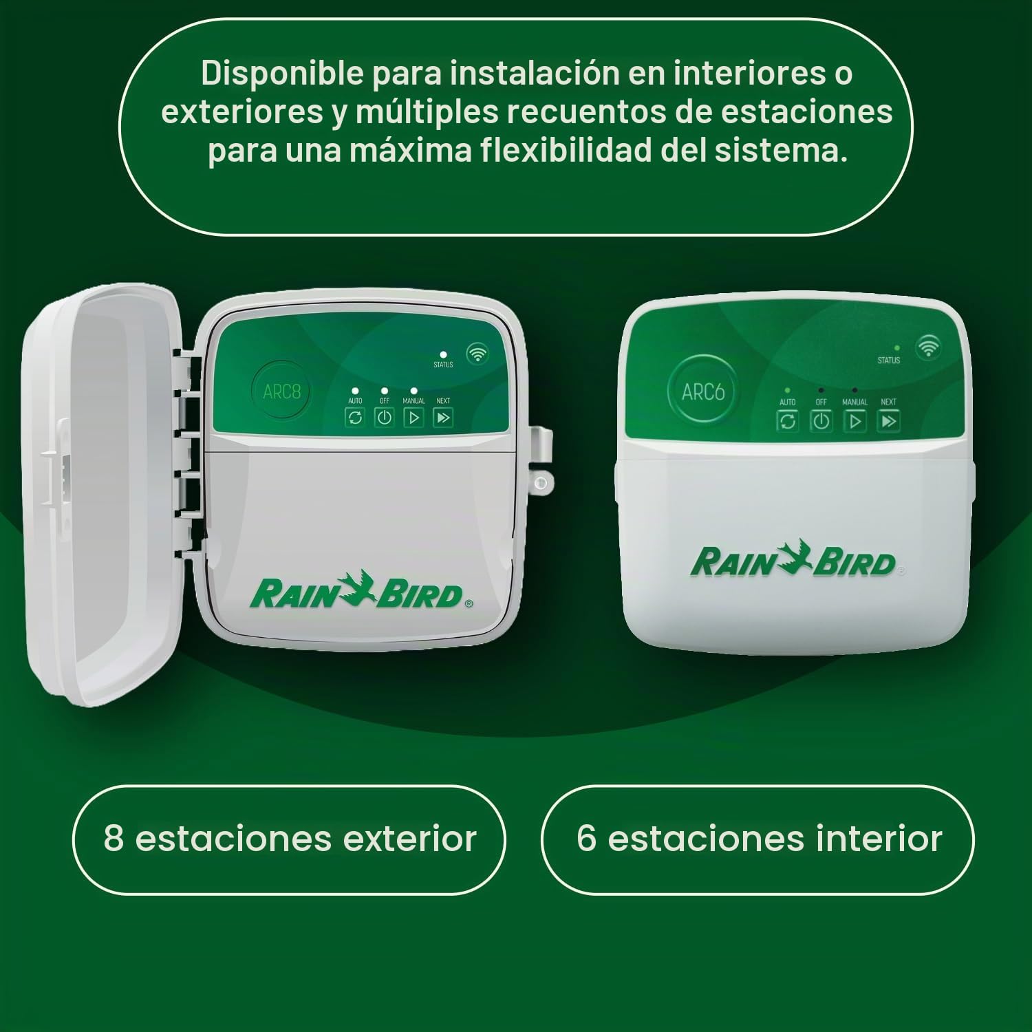 Rain Bird - ARC6 - Temporizador/controlador inteligente de riego para interiores basado en aplicación con WiFi, 6 zonas/estación, certificado EPA WaterSense, compatible con Alexa