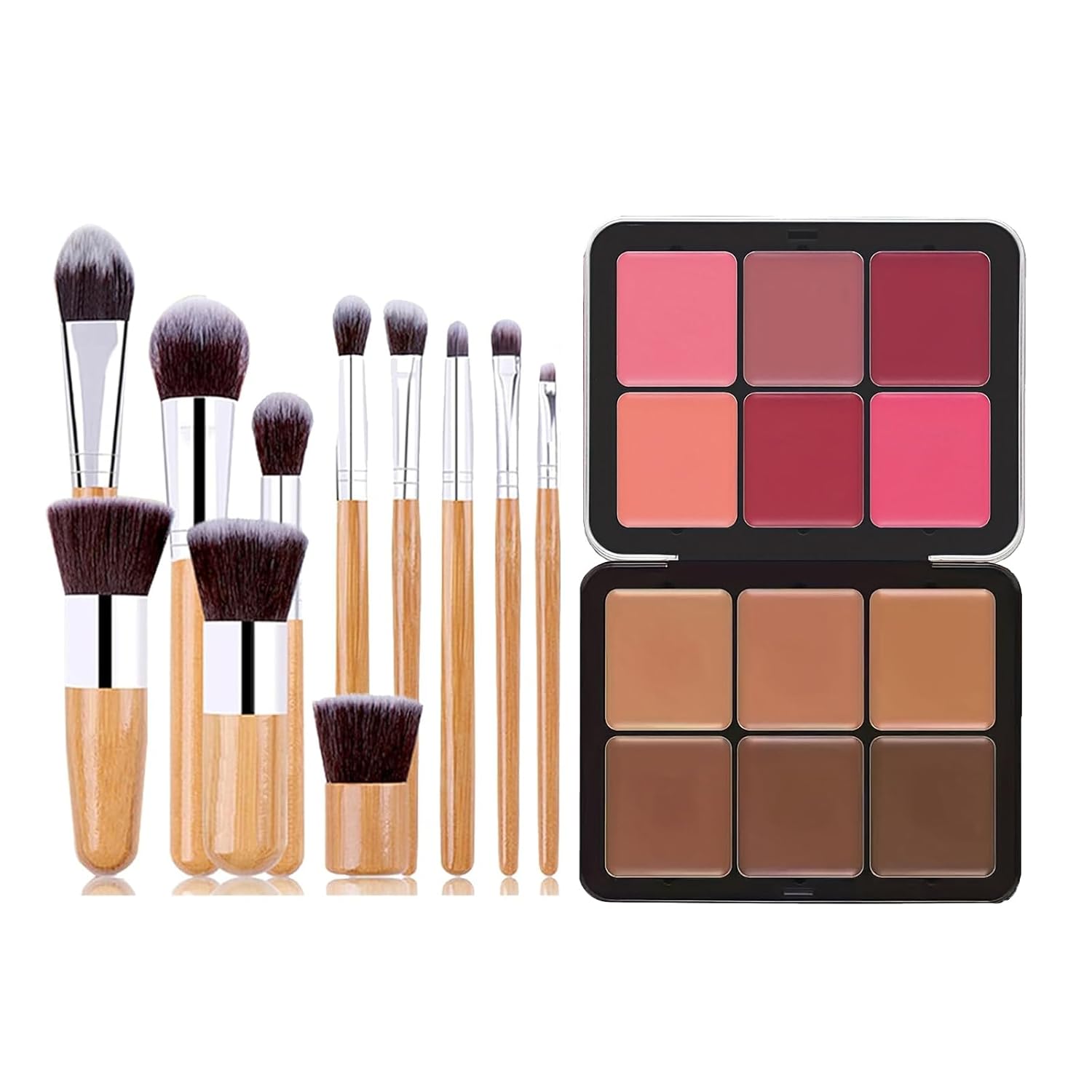 Professional Makeup Cream Contour Blush Palette, 6 Colours Concearler + 6 Colours Blsuh Full Coverage & Makeup Brush Set, Face Make Up Gift for Women Girls, C