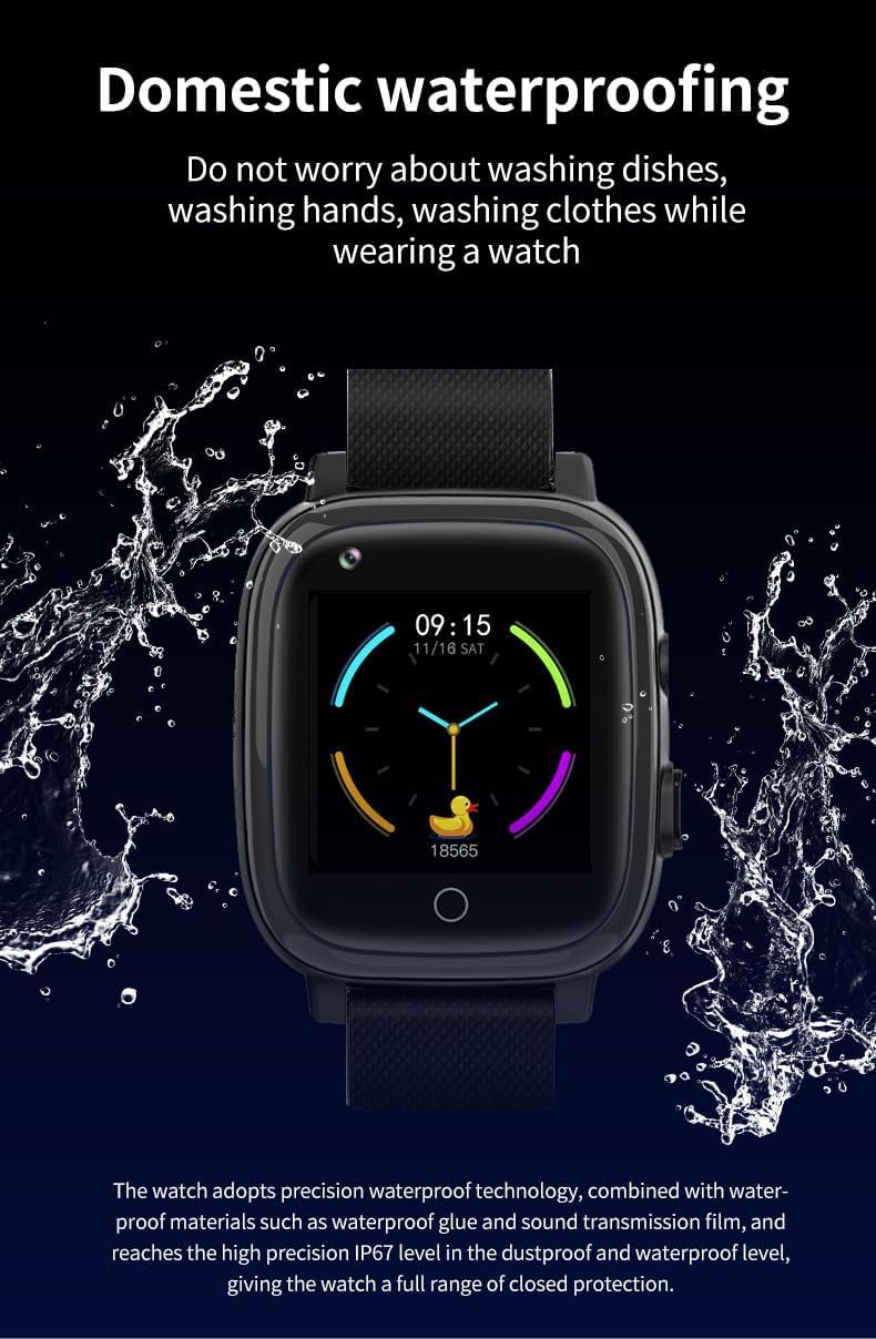 Reloj Inteligente GPS para Ancianos con Botón De Emergencia Sos, Dispositivos De Alerta De Alarma Y Caída, Reloj Inteligente De Videollamada 4g A Prueba De Agua, para Demencia, Alzheimer