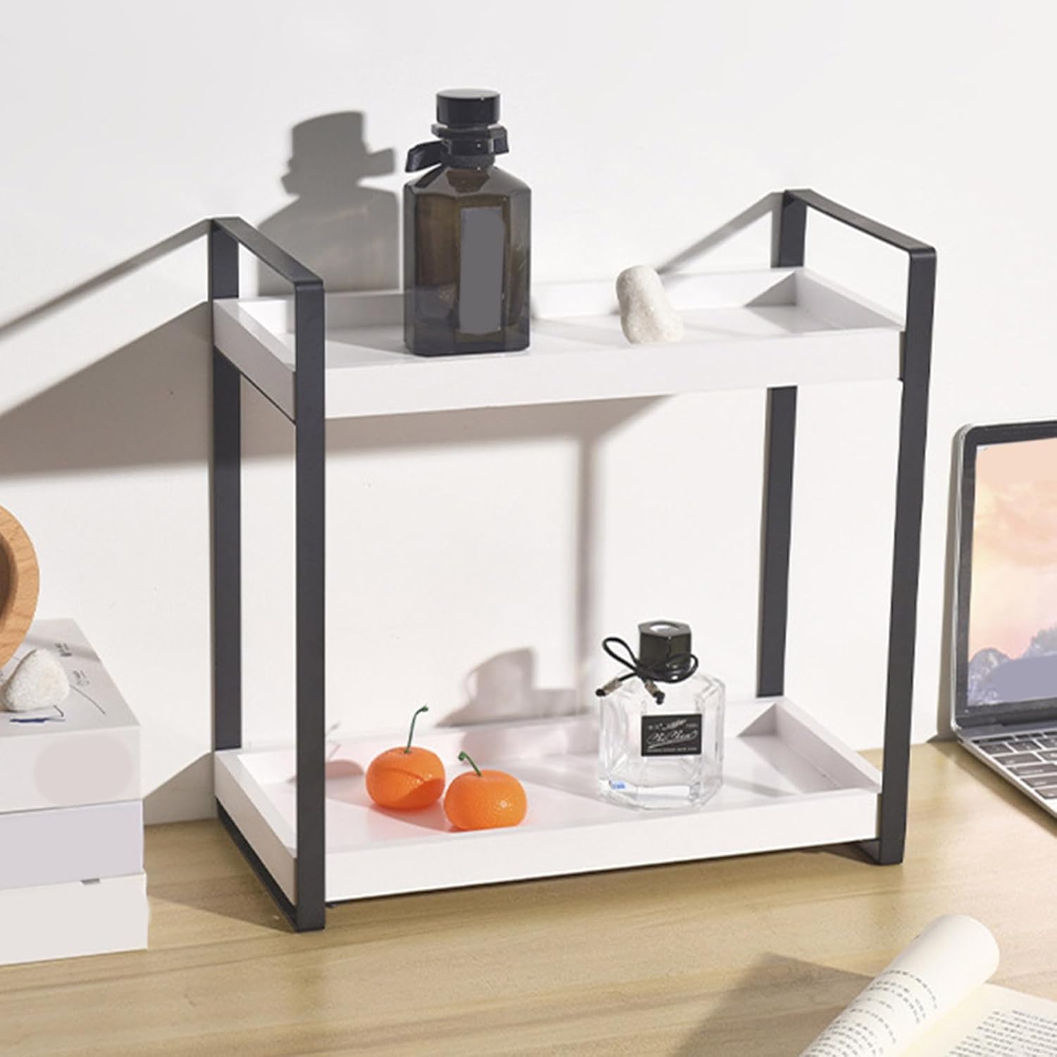 Multipurpose Sturdy Wood and Metal Stand Shelf Portable Accessory for Kitchen or Bathroom Use Items Organization Bathroom Organizers