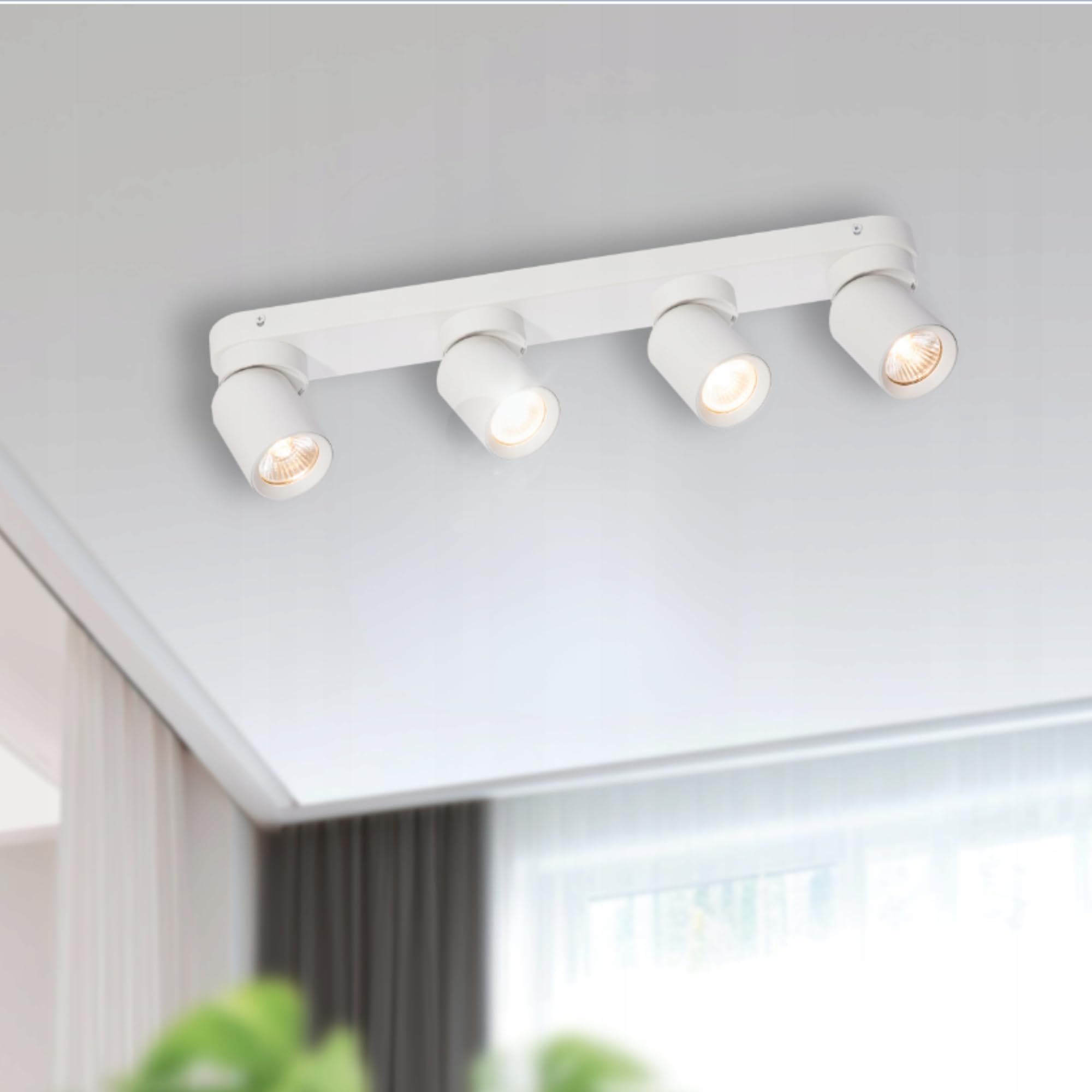 Luminaire Plafonnier avec Source Lumineuse GU10 Remplaçable max. 12 W (Ampoule Non Incluse) Lampe Plafond avec Spot Plafonnier éclairage de Plafond (Blanc, 4 sources lumineuses)