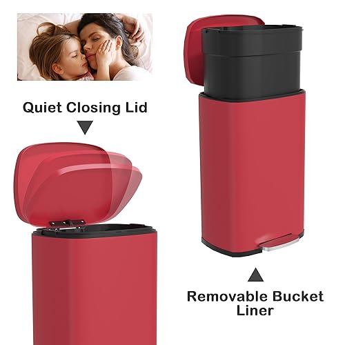 Miniatura 10 de Basurero de cocina de acero inoxidable de 13 galones con tapa, pedal de pie, cubo de plástico, tapa de cierre suave, resistente a las huellas