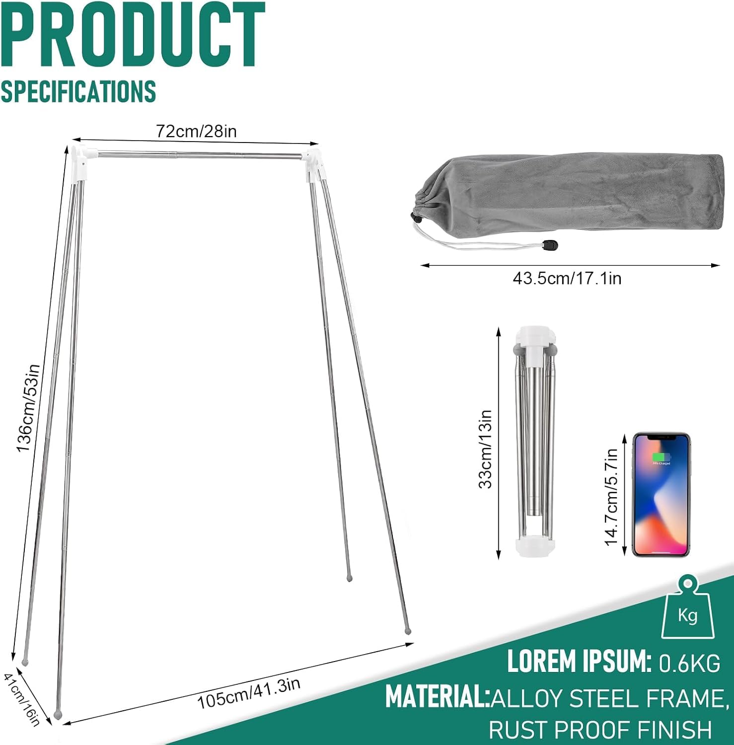 Idong Tendedero portátil de acero inoxidable, 32-73 cm, retráctil, plegable, tendedero para camping, viajes, al aire libre, lavandería en casa, etc. Un mini perchero de viaje plegable
