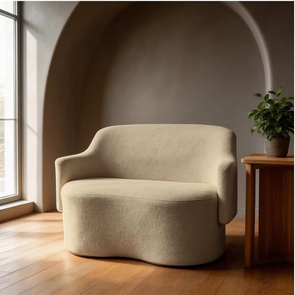 Namoradeira Sofá 2 lugares Organica Decorativa Moderna Elegante Estofada Redonda Design Minimalista Sala Estar Recepção Escritório Confortável (CAPPUCCINO)