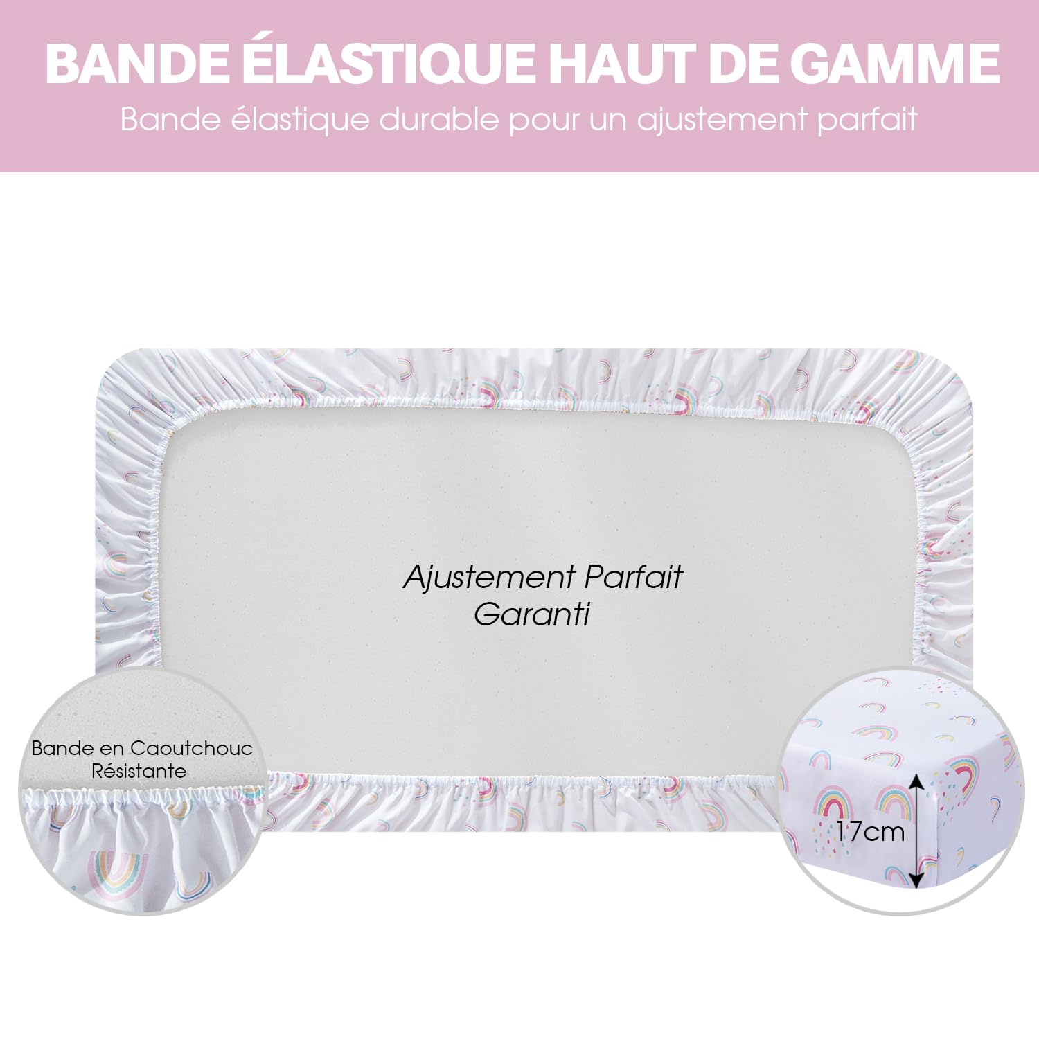 Little Grape Land Draps Housse Bébé 70x140 cm Lot de 4, Draps Housse Lit Bébé Doux et Respirants en Microfibre Polyester, Certifiés Oeko-TEX, Draps Universels pour Lit et Berceau, Arc-en-Ciel