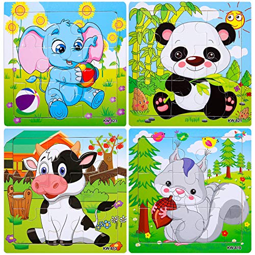 Wooden Jigsaw Puzzles Set for Kids Age 2-5 Years Old 9 Pieces Preschool Puzzles for Toddler Children Learning Educational Puzzles Toys for Boys and Girls (4 Puzzles)