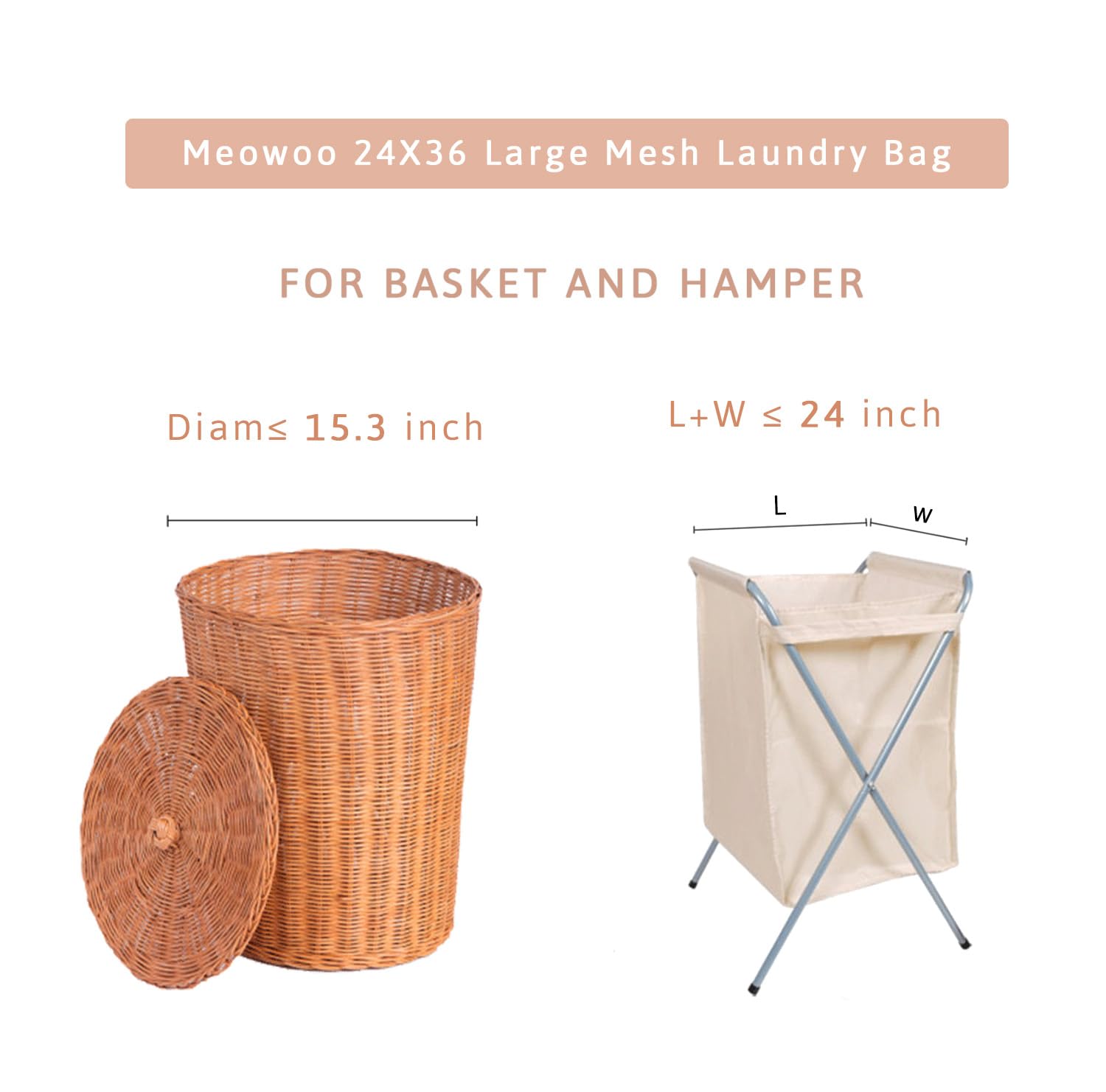 Meowoo Bolsa de lavandería de malla grande, 24 x 36 pulgadas, bolsas de lavandería de malla resistente con cordón, forro de cesta de lavandería, lavable a máquina, para viajes, almacenamiento,