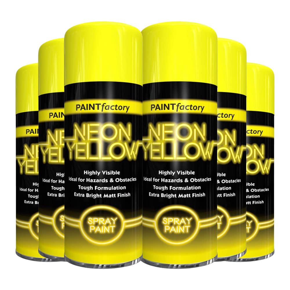 Classic Signature - 6 x Neon Yellow 200ML, Spray Paint Aerosol Fluorescent Bright Graffiti (Banksey) Matt Finish