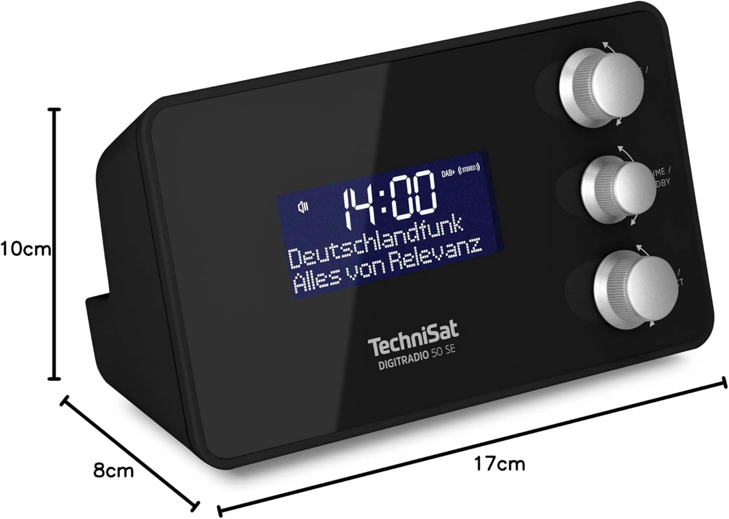 Rear view of TechniSat DIGITRADIO 50 SE showing power input, headphone jack, and USB charging port