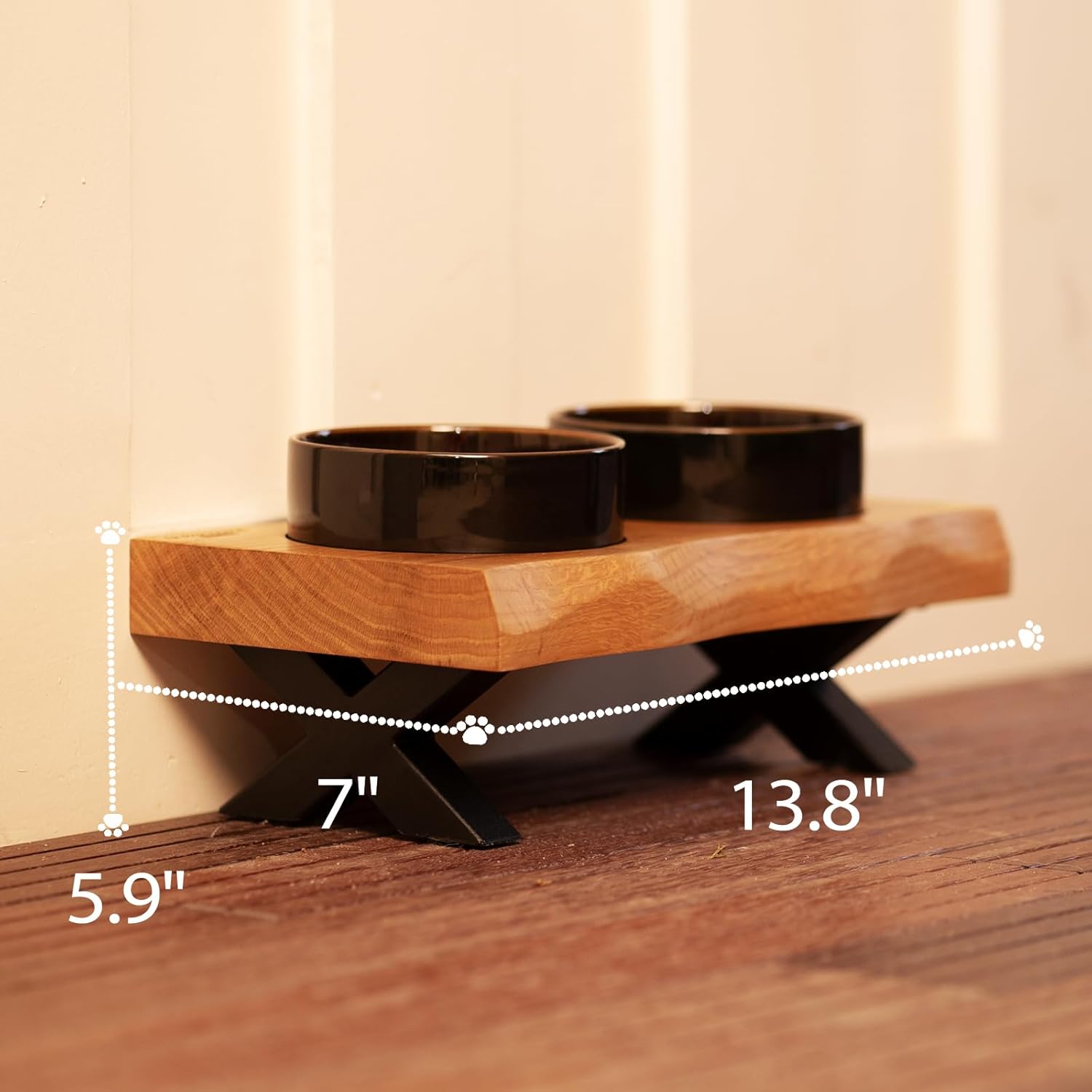 CHEERHOME PETS Raised Cat Ceramic Bowls for Small and Medium Dog, Solid Wooden Dog Food Bowl with Stand, Food Feeding Dishes Water Bowl for Cats and Puppy(Oak)