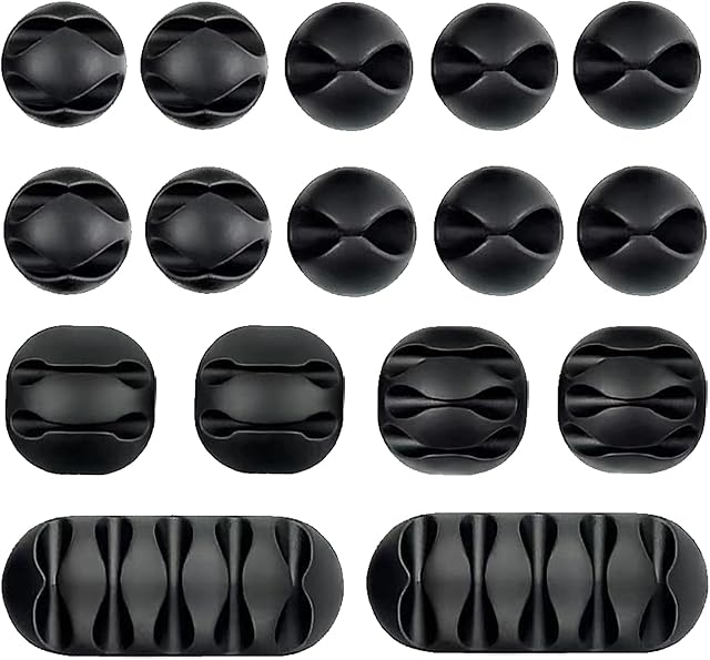 Cable Holders, 16 Pcs Cable Clip Organizer, Desktop Cord Holder Hook, Self Adhesive Cord Holder Clips for USB Charging Cable Power Cord Mouse Cable Wire Office Home Cable Holder Organizer Set (Black)
