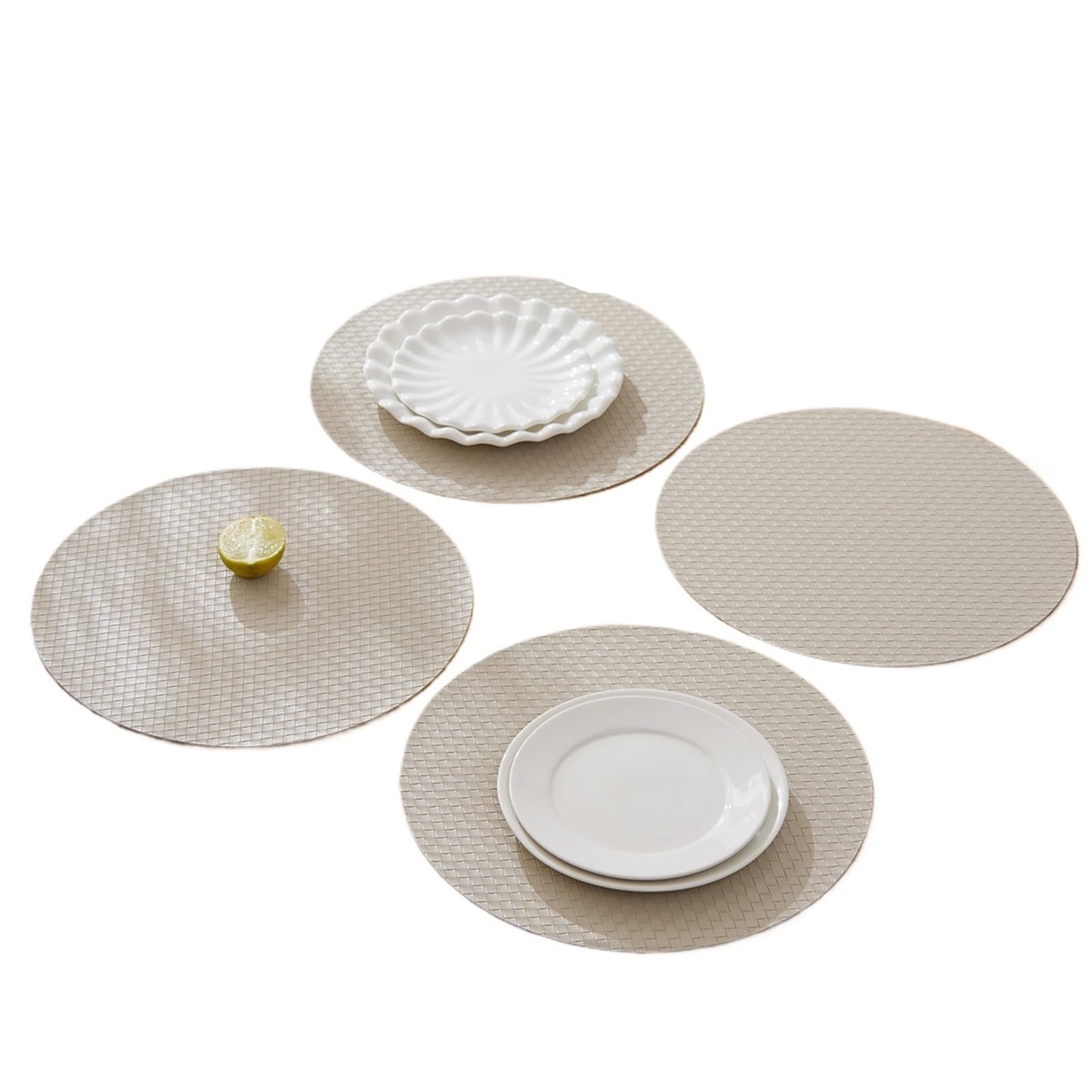 Manteles Individuales Lavables Manteles Individuales Redondos de Cuero Tejido, Impermeables y Lavables, for la Mesa del Comedor Cocina para Cocina(Beige 4pcs)