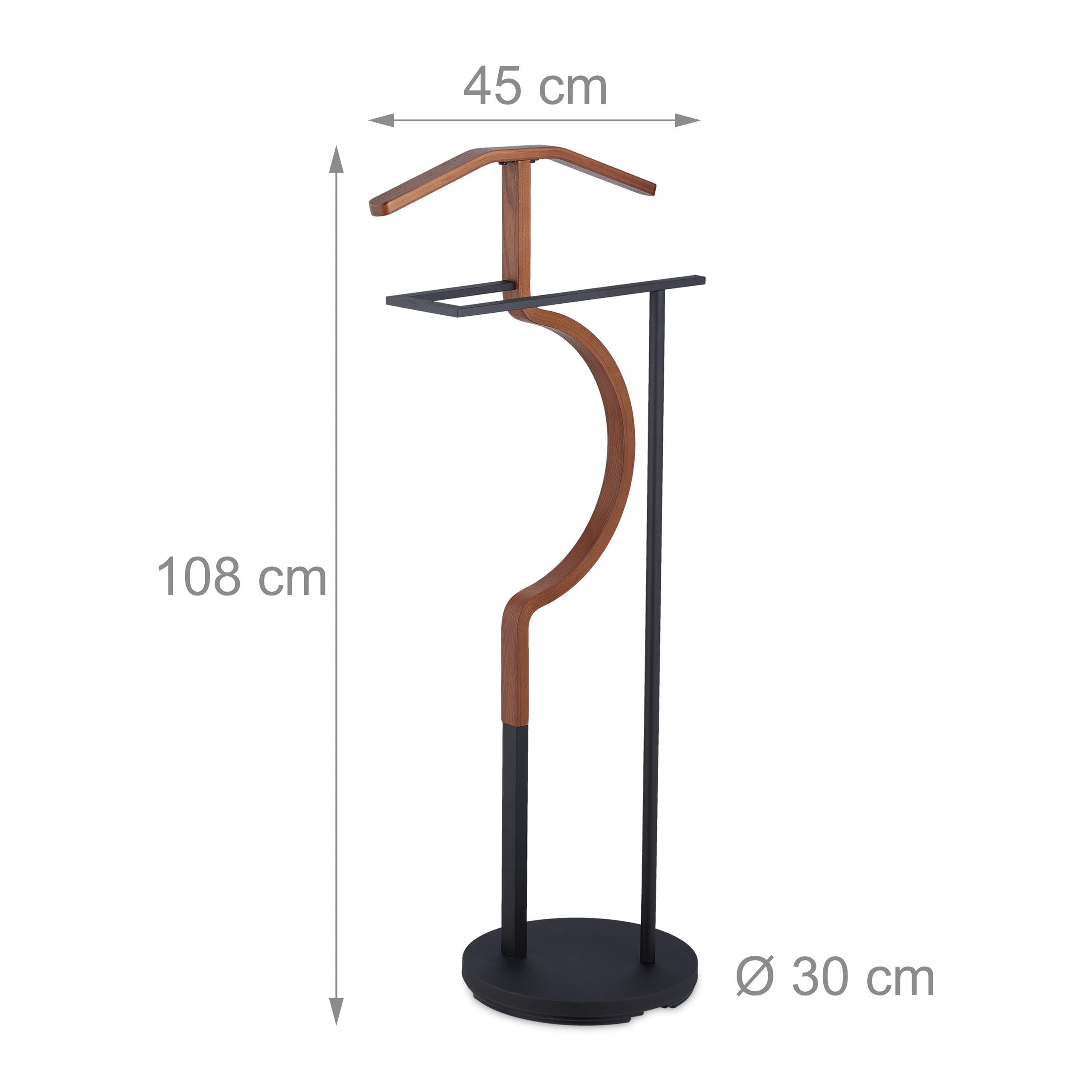 Relaxdays Valet de Chambre, pour Vestes et Pantalons, MDF et Acier, H x L x P : 108 x 45 x 30 cm, Noir et Marron