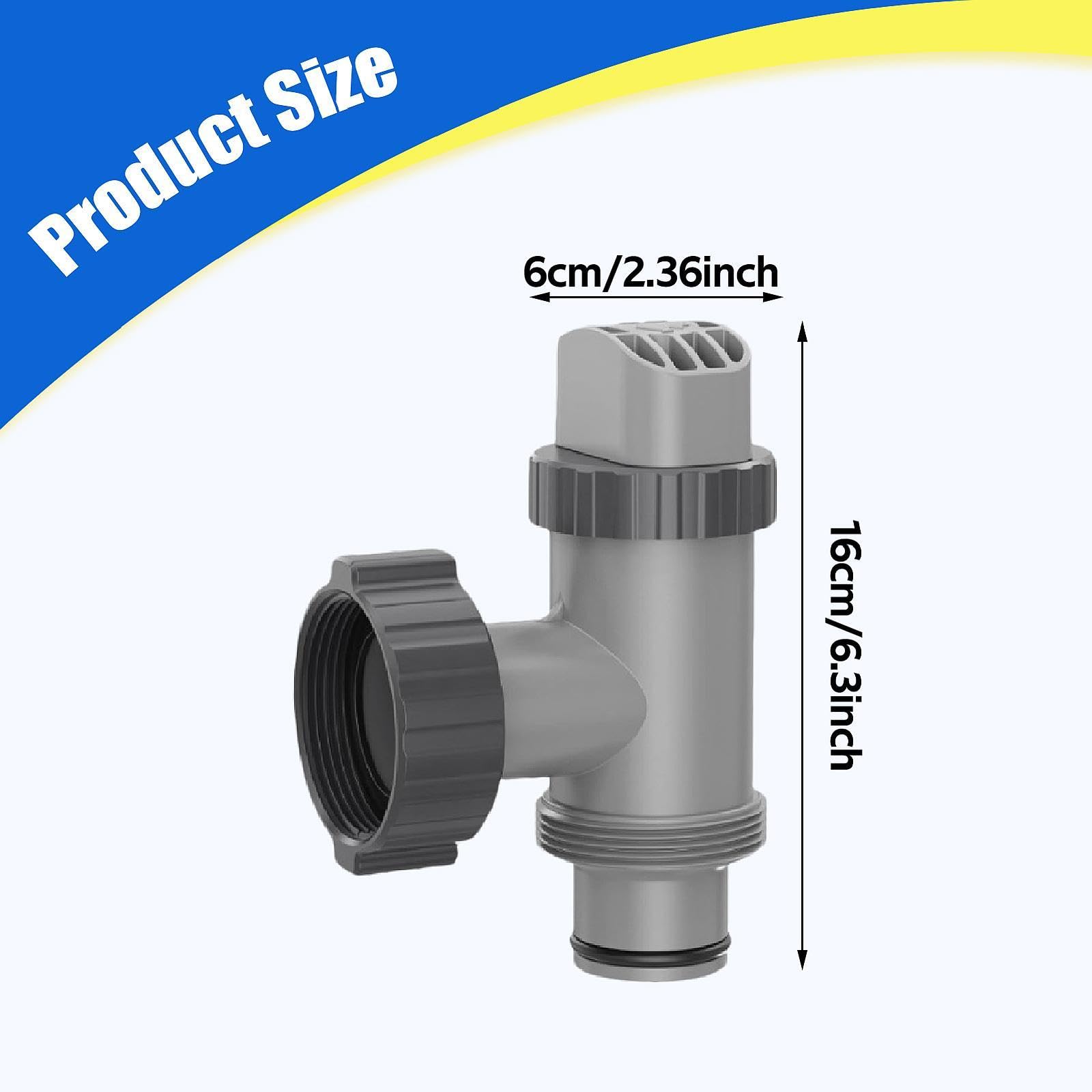 Válvula de para Piscina, Adaptador de Válvula de, de, Impermeable, de Goma PP, Fácil de Instalar para Reemplazo, Dos Vías 16x6cm
