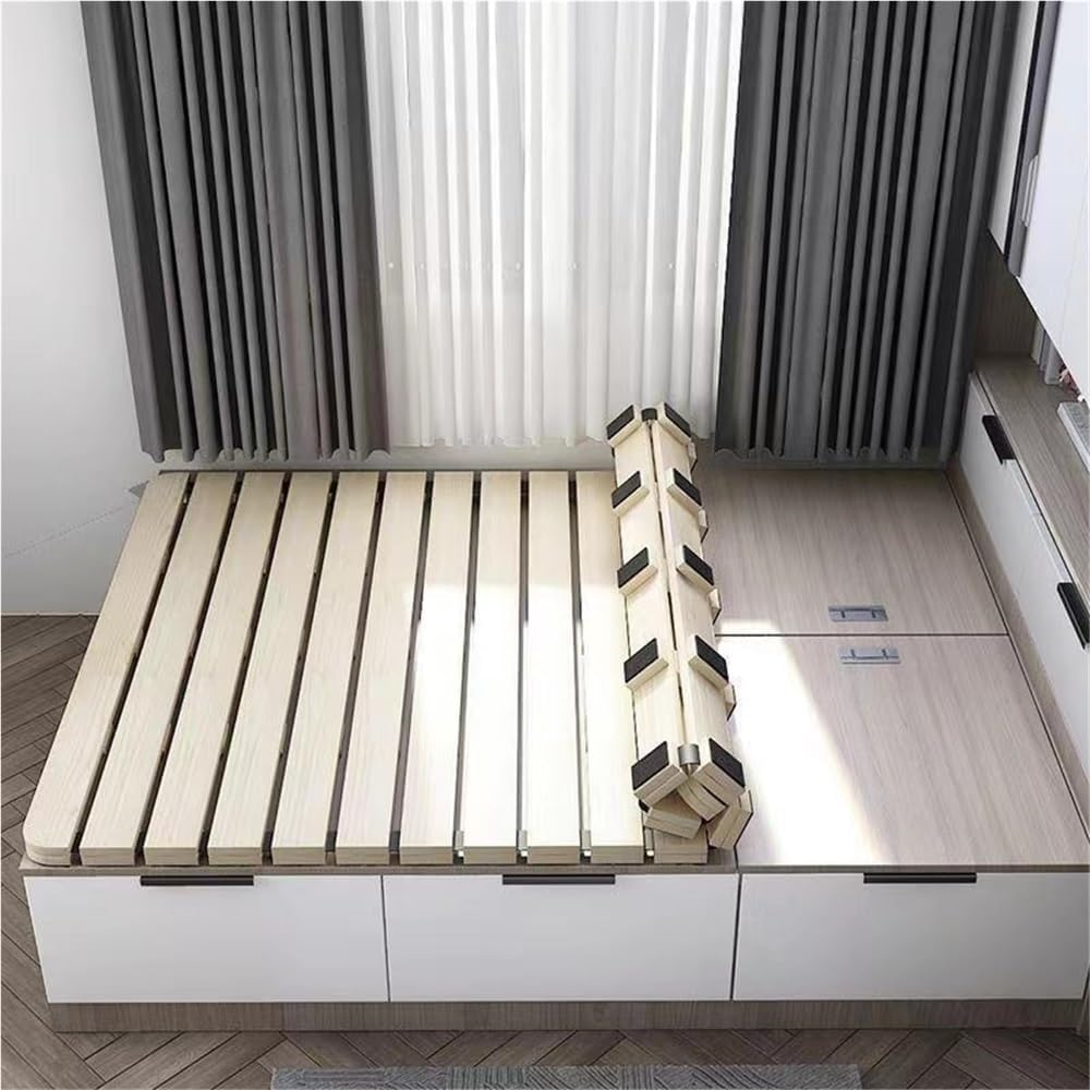 Floor Bed Frame, Folding Tatami Frames, Wood Roll-Type Slatted Pallet Board, Foldable Solid Futon Mattress for Bedrooms(78.7 * 53.2in) (78.7 * 35.4in)