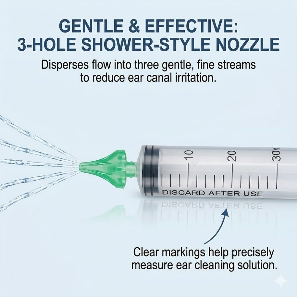 Zestaw do czyszczenia uszu dla zwierząt domowych, zawiera strzykawki 30 ml i 20 ml i 4 kolorowe dysze z wieloma otworami, delikatny roztwór czyszczący dla psów i kotów, narzędzie do płukania