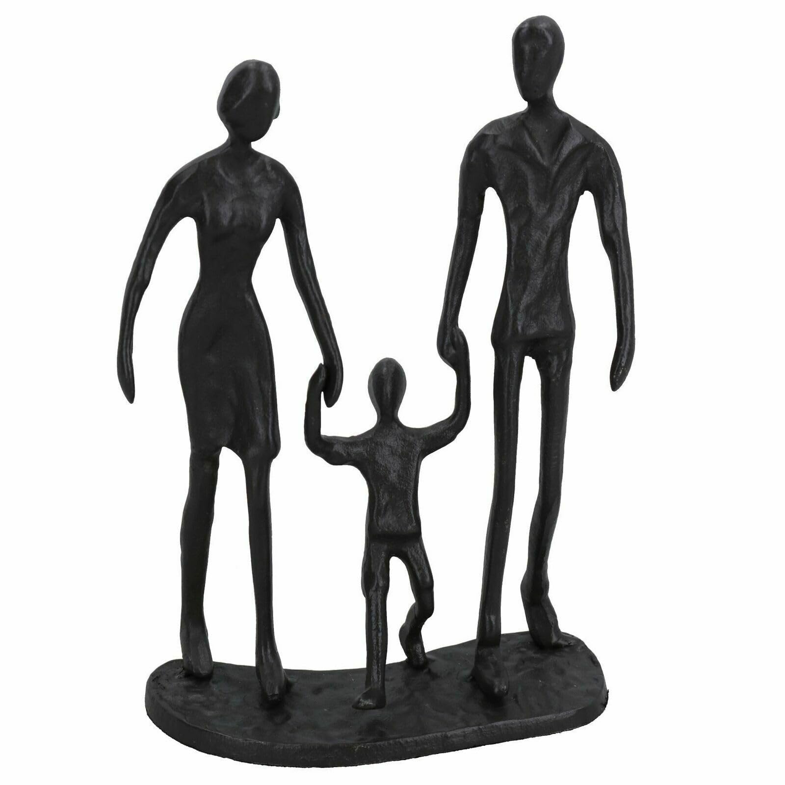 Fyne-Finds Family of 3 Black Holding Hands Silhouette Figurine Statue House Decorative Figure Ornament Metal