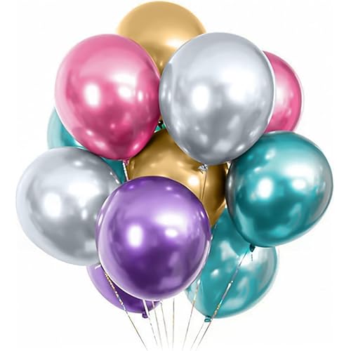 50PCS Birthday Balloons, Metallic Balloons, 12inch(30cm) 100% Latex Helium Balloons, Birthday Wedding Baby Shower Graduation Anniversary Party Decorations