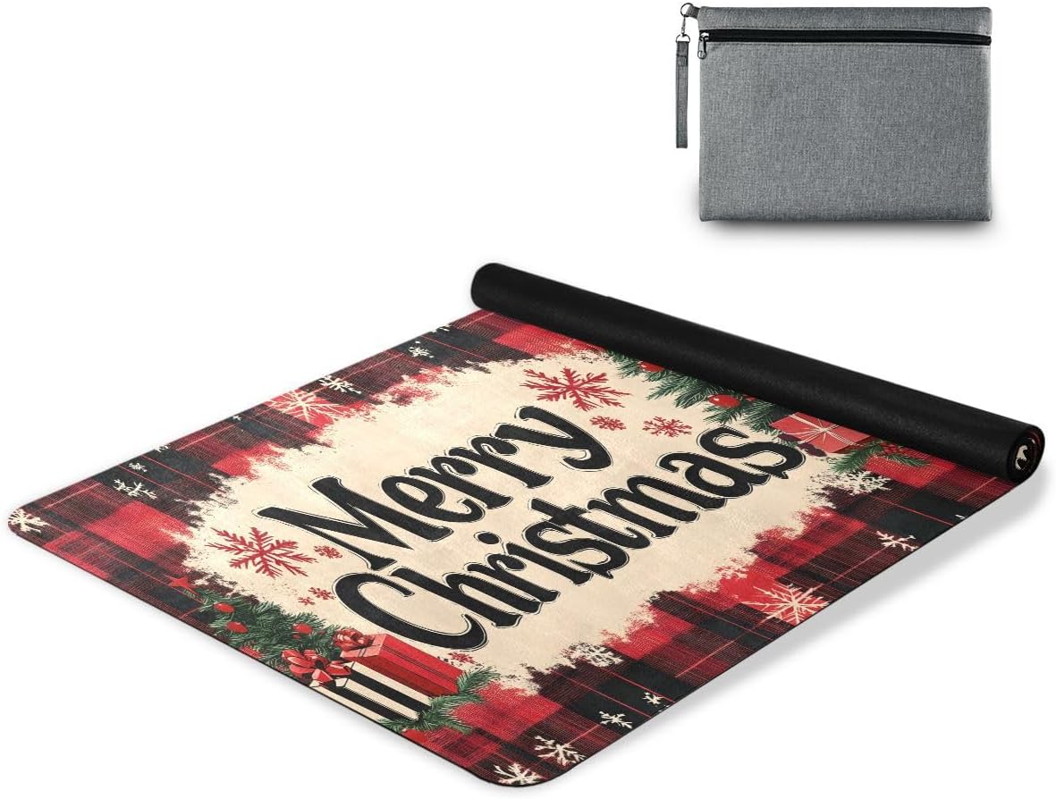 ALAZA Vintage Red Plaid Yoga Mat Non Slip Fitness Exercise Mat, Workout Mat for Yoga, Pilates and Floor Exercises