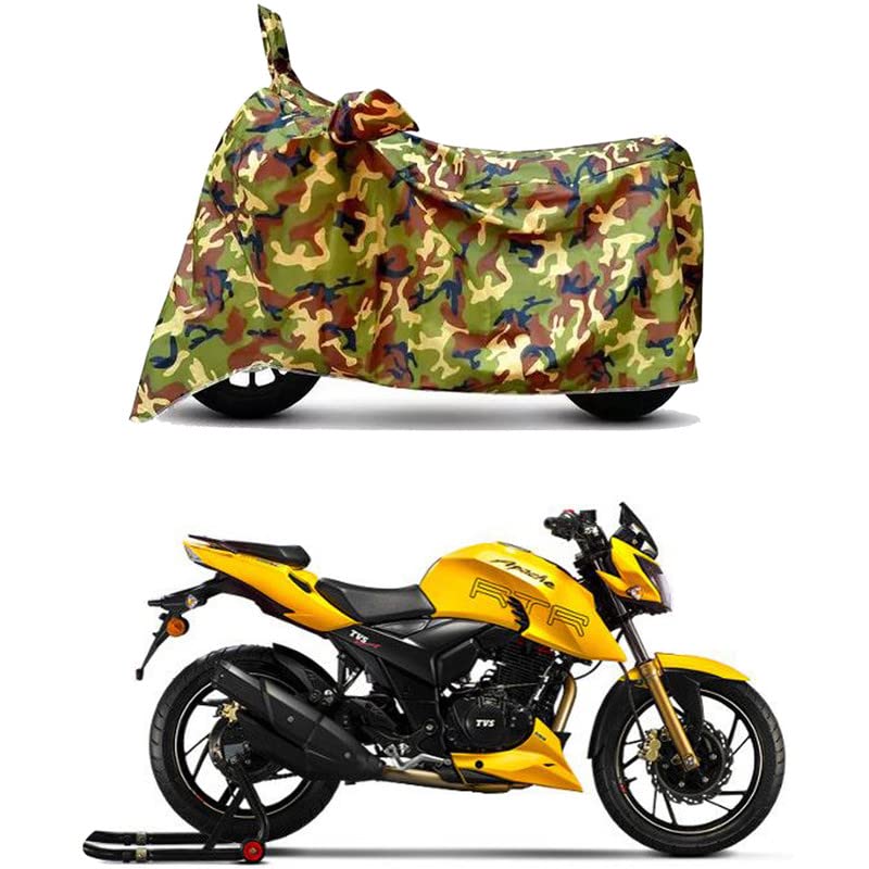 Image of Waterproof 100% PVC Coated Bike Scooty Two Wheeler Body Cover Compatible for TVS Apache RTR 310 /UV-Rays /Heat Protection /Birds Dropping /Scratchproof /Dust Proof /All Varient[6X6 Jungle Print]