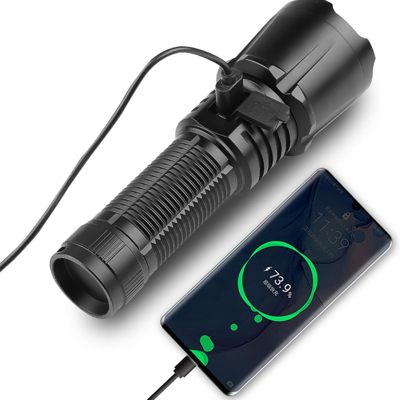 "Super jasna latarka LED do ładowania - potężna ręczna latarka do użytku na zewnątrz, ładowanie USB, regulowana ostrość - idealna na kemping, wędrówki i nagłe wypadki" (rozmiar: 1 x 26650)