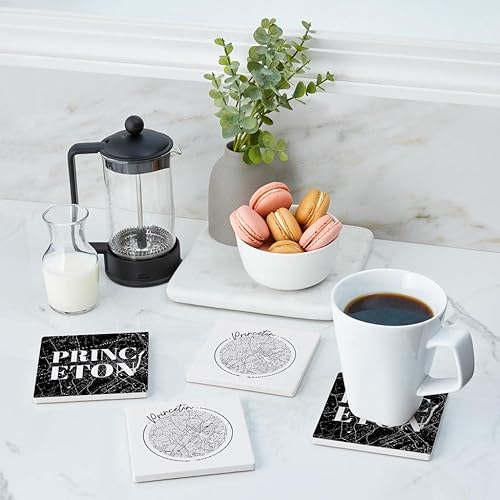 Miniatura 4 de Minimalistic B&W New Jersey Princeton Maps, Joyride Home Decor, 4 posavasos de cerámica, posavasos cuadrados de 4 pulgadas, juego de 4, parte