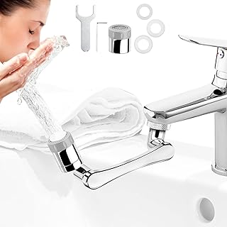1440° Faucet Extender for Bathroom Sink, 1080° Swivel Robotic Arm & 360° Faucet Aerator, 2 Mode Splash Filter Extension, Replaceable Aerator for Kitchen and Bathroom Faucets (1 Pack & Faucet Aerator)
