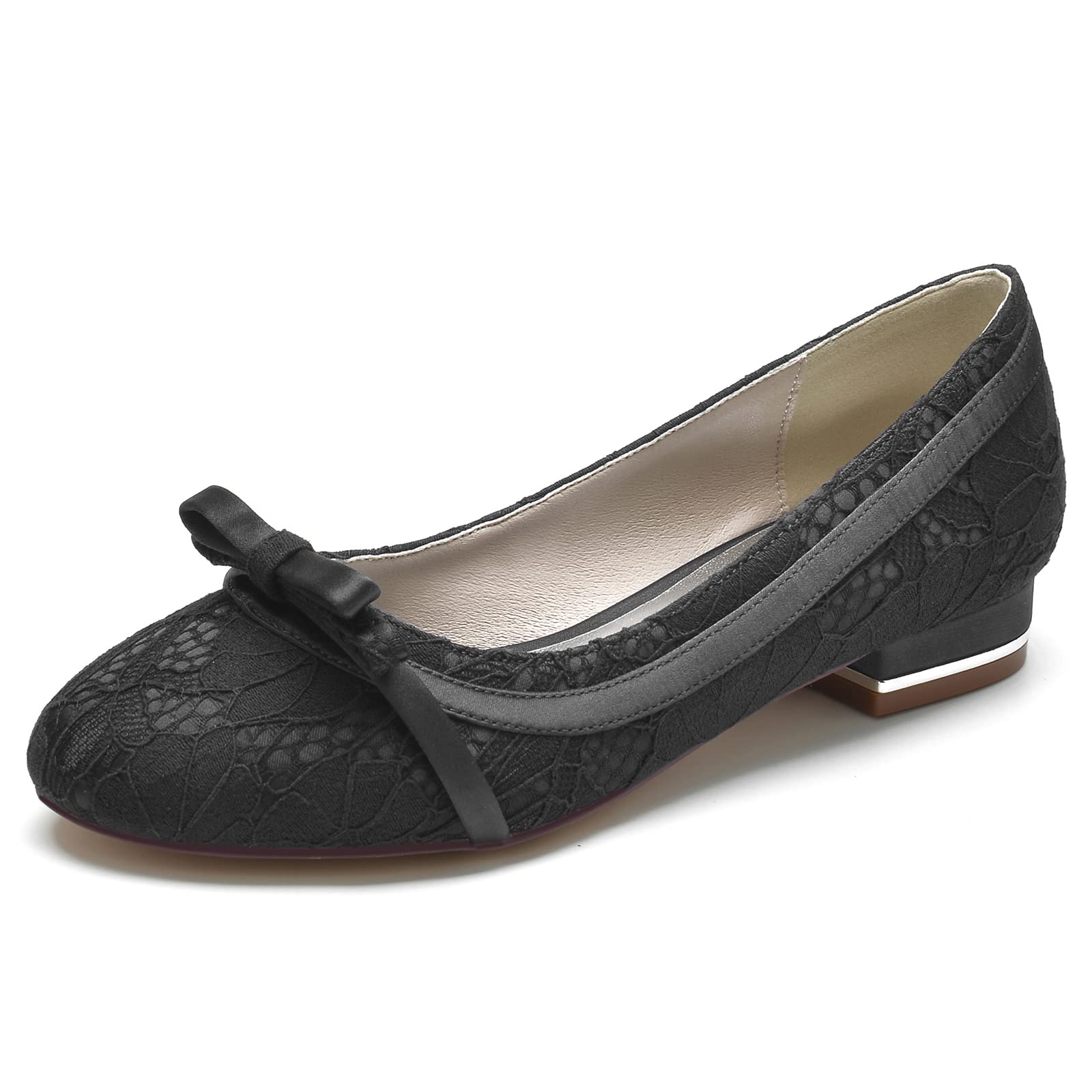 Bailarinas de Encaje para Mujer Planas, Zapatos Elegantes con Lazo Delicado y Tacón Metalizado, Zapatos de Oficina o Boda para Fiesta y Uso Diario
