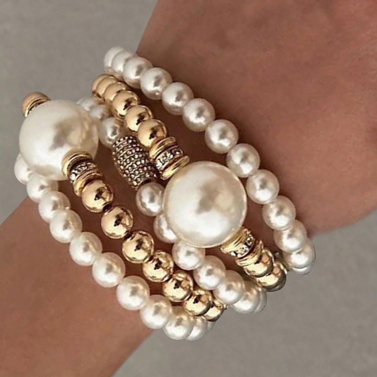 Gold Pearl Bracelet for Women Dainty Gold Beaded Bracelets Stackable Stretch Bead Ball Jewelry Gifts for Women - Image 3