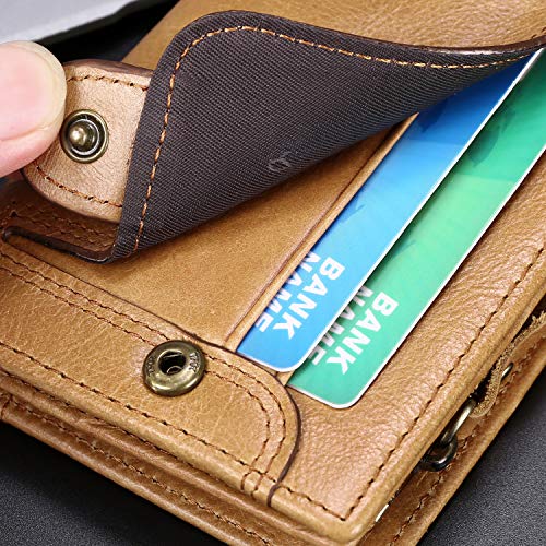 GOIACII Men Genuine Leather Wallet RFID Blocking Bifold Card Holder Purse with Secure Zipper3