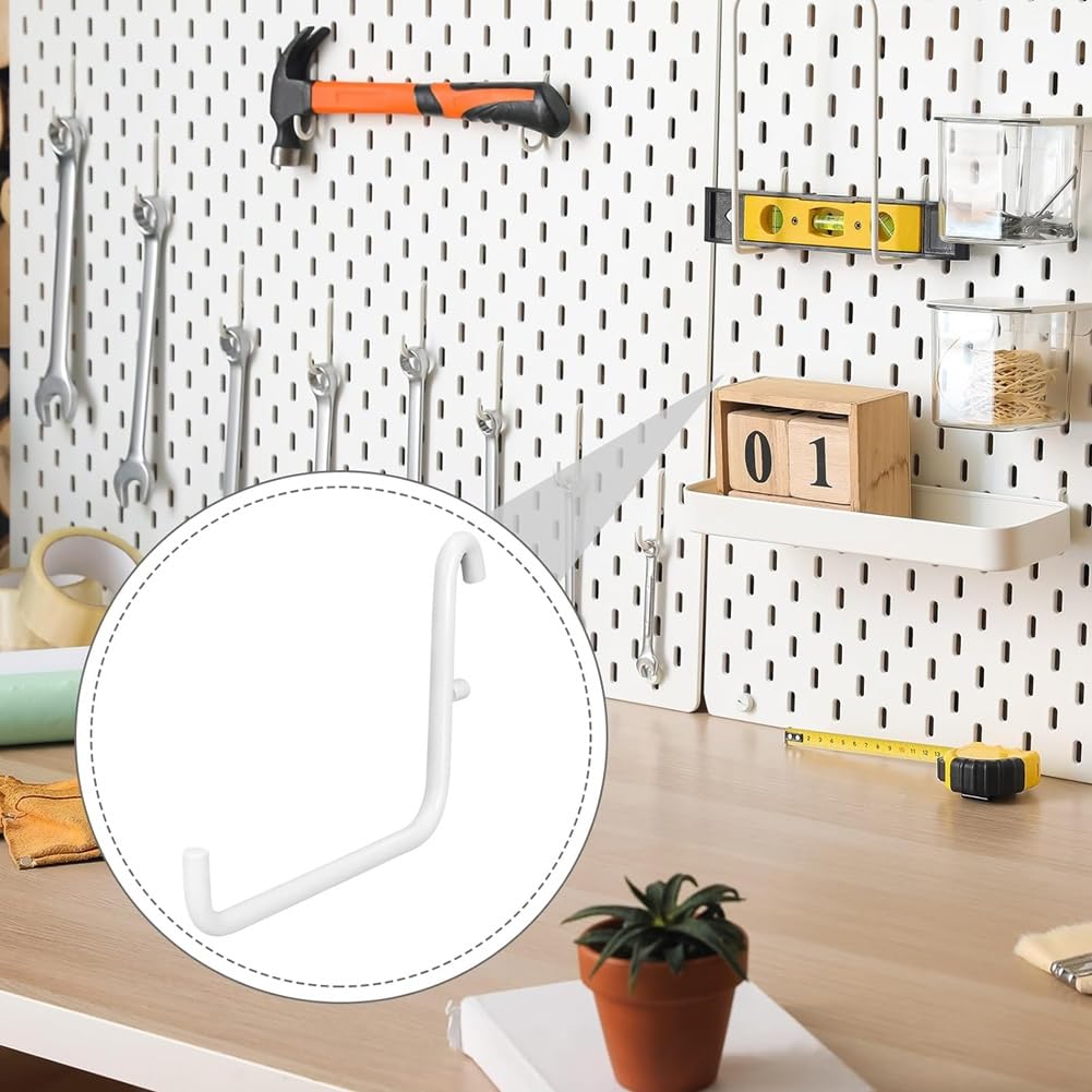 Gokoti Metal Peg Board Hook Accessories Set - 12 Piece Long Storage Tool Hooks for Home Waterproof, White - Image 2