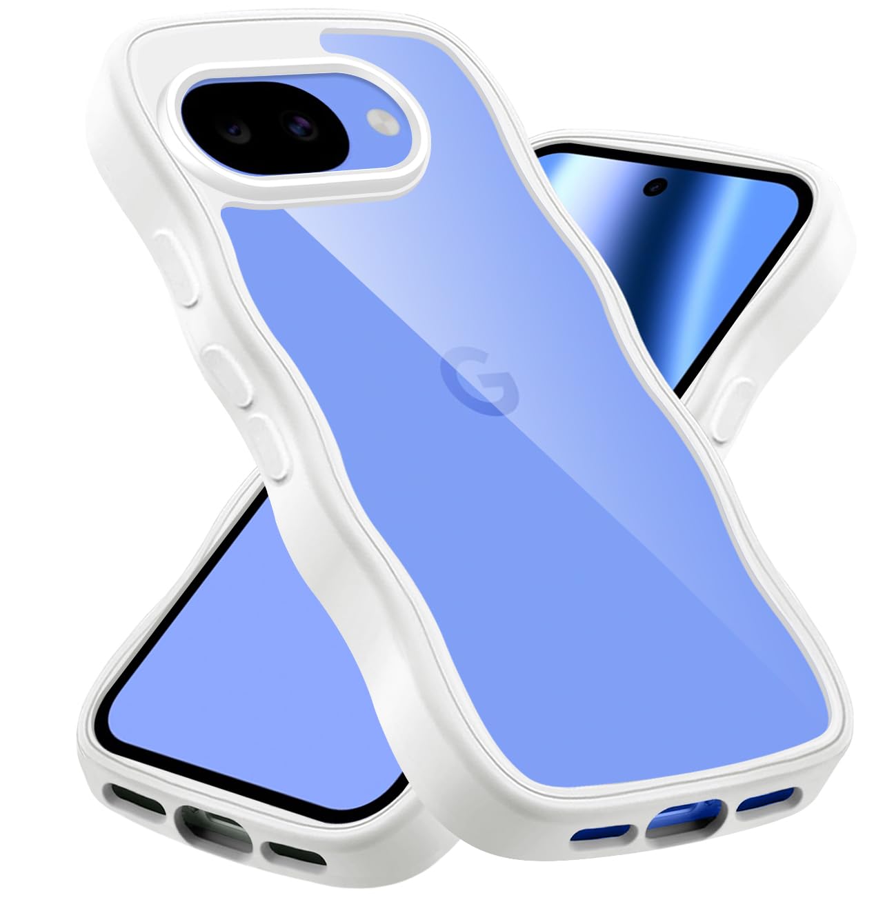 Wonyihui For Pixel 10A ケース クリア かわいい 波状フレーム 耐衝撃 グーグル ピクセル10A スマホケース 滑り止め 人気 可愛い カバー 落下防止(ホワイト)