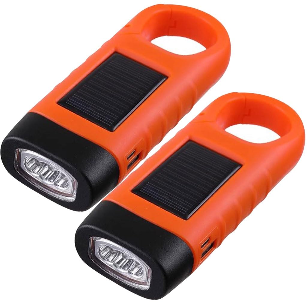 Torcia Elettrica A Manovella Da 2/4/6/8/10 Pezzi, Torce Elettriche Di Sopravvivenza Alimentate Ad Energia Solare, Salvataggio Di Emergenza All'aperto(Orange color,Set 1)