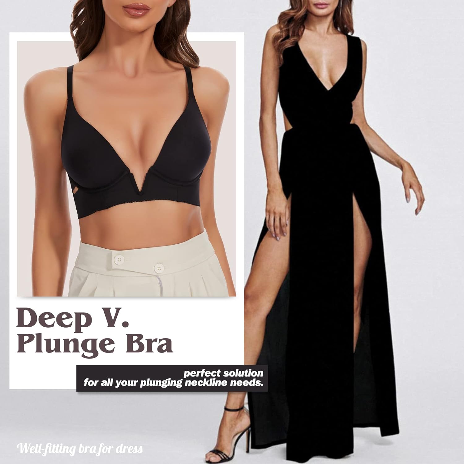 Plunge Bralette, Deep V Low Cut Push Up Bra, Strappy Low Back Bra for Women - Image 6