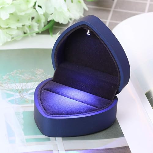 Miniatura 2 de IMIKEYA Anillo de corazón Caja de anillo LED Caja de anillo de boda Caja de propuesta Caja de propuesta Soporte de exhibición de anillo de diamantes