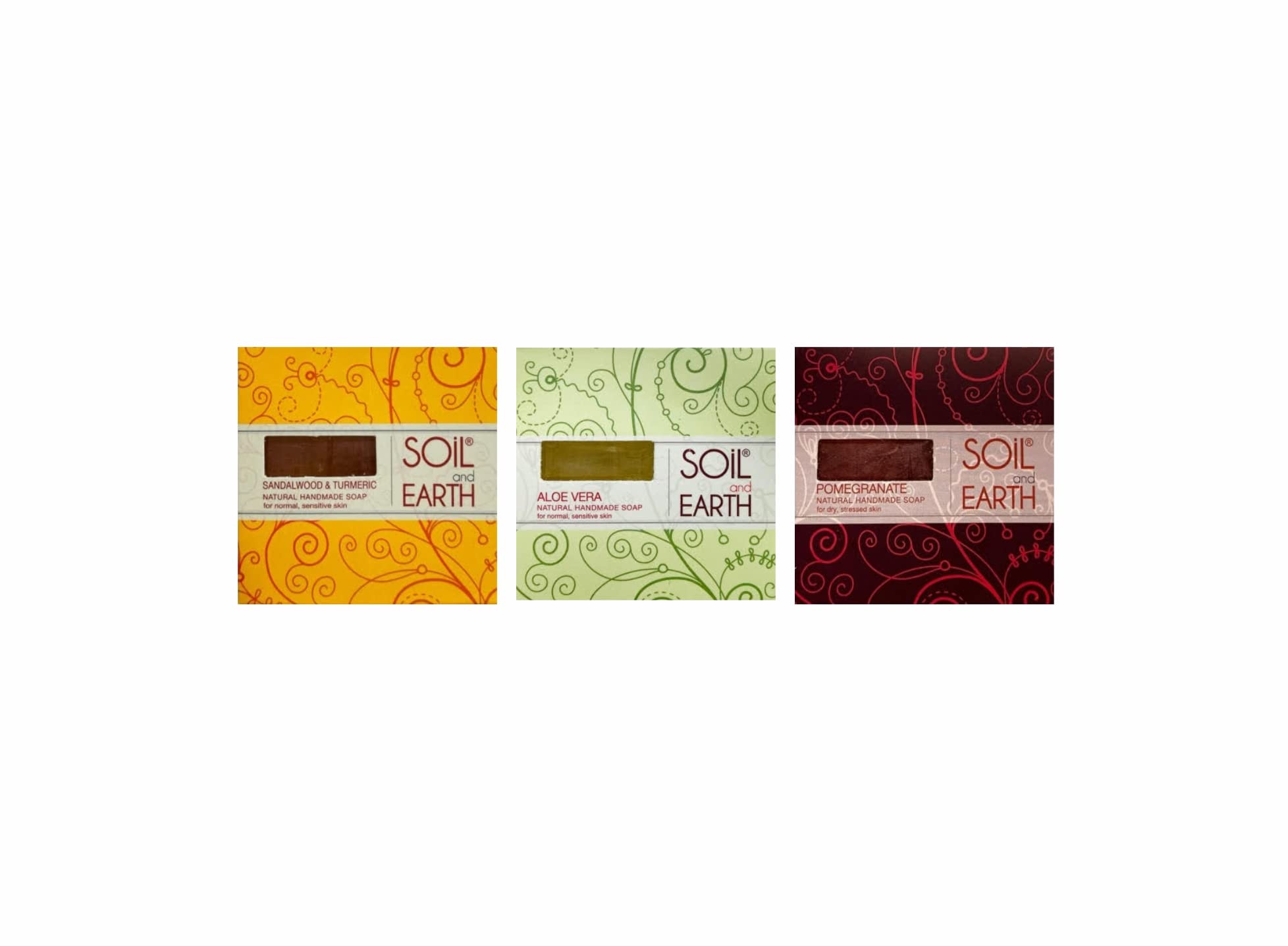 Handmade Natural Cold-Pressed Soap Gift Box- SANDALWOOD, ALOEVERA, POMEGRANATE- NO SILICONES & PARABENS, 3 X 125 gm/ 4.4 oz.